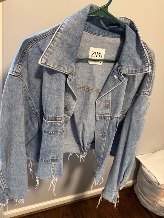 Zara Jackets & Blazers - Zara Light Blue Cropped Frayed Denim Jacket